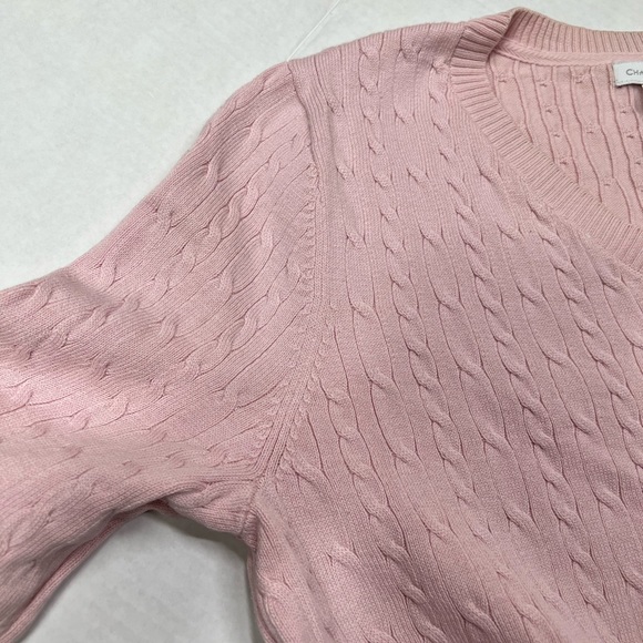 Vintage Pink Cable Knit Sweater 90s Charter Club Knitted V Neck Blouse Crewneck - Picture 7 of 17
